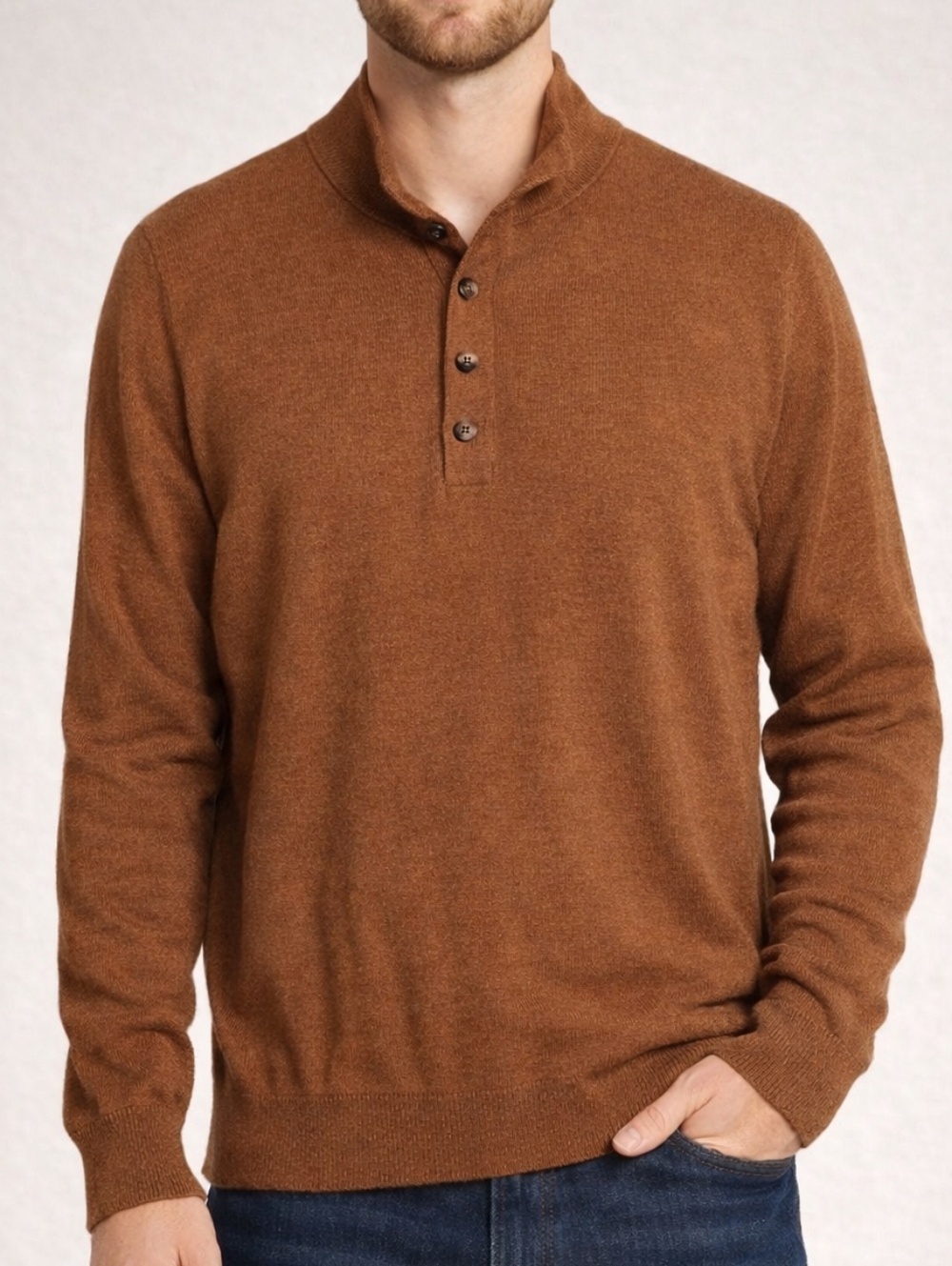 Alesbury Men's Rust Riverside Mock Neck Button Sweater Size Medium Dark Academia